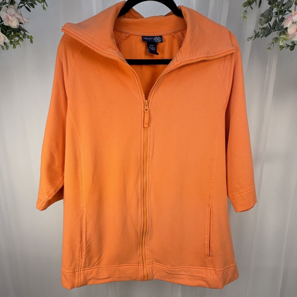 VTG Venezia Jeans Women's Orange Zip Jacket Short Sleeve Cotton Blend 18/20